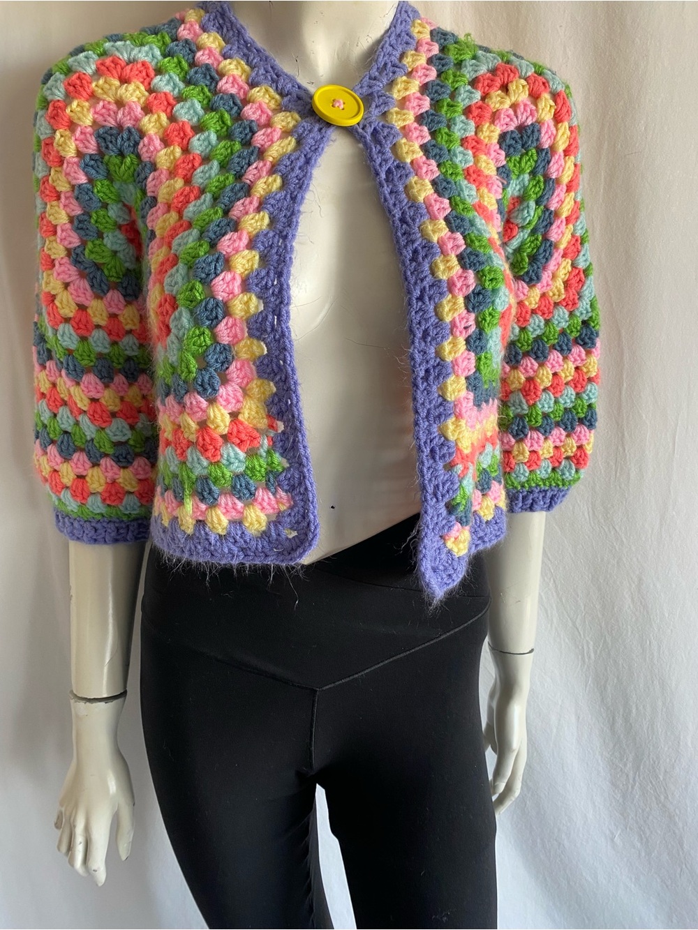 Handmade Granny Square Crochet Cardigan Rainbow Cropped Boho Retro